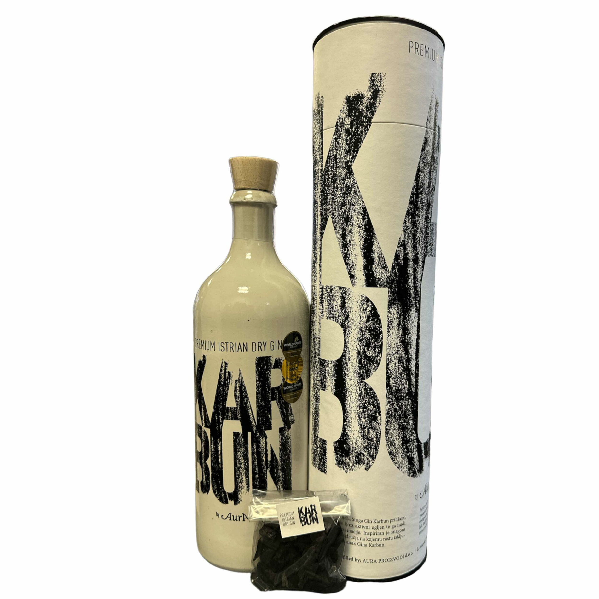 Aura Karbun Gin in Geschenkbox mit Kohle